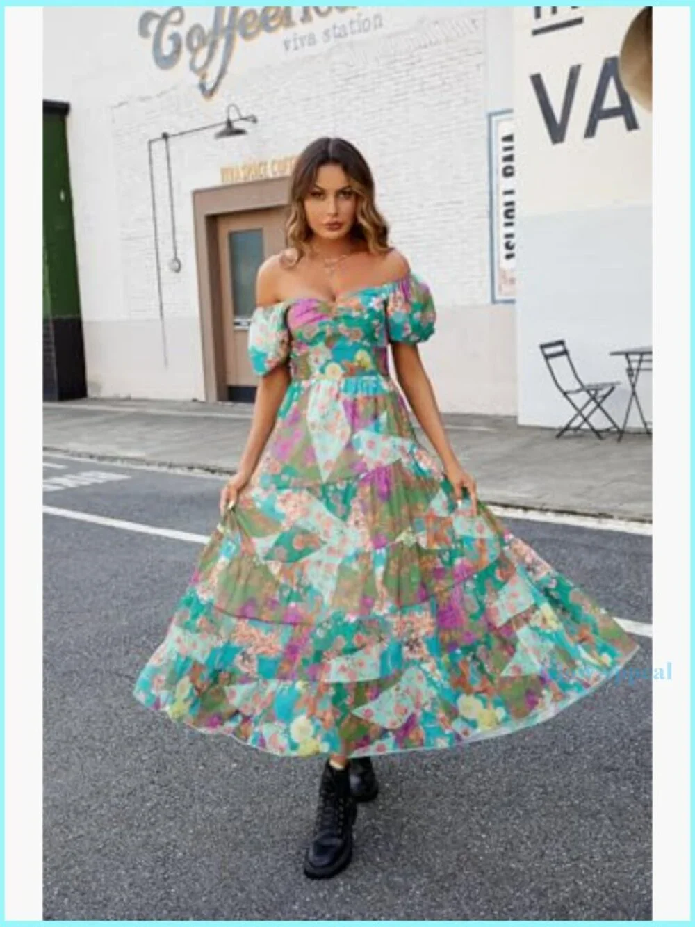 Floral Maxi Dress with Puff Sleeves Smocked Bodice Bohemian Summer - Picture 6 of 7